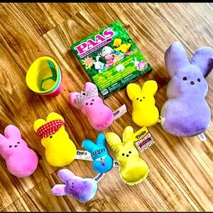 Peeps Plush Lot includes Tie Dye, satin 5” & 8” bunny.